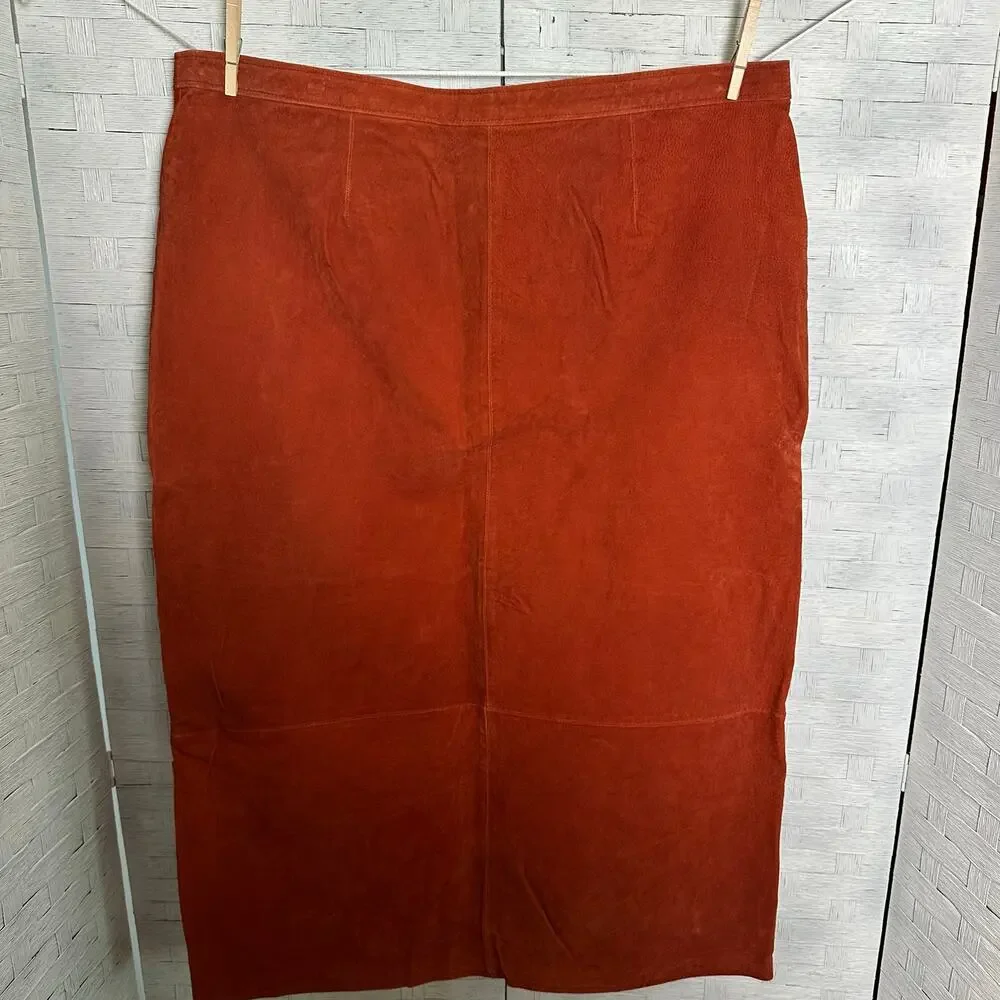 Ashley Stewart women's leather jacket skirt set vintage burnt orange plus size‎